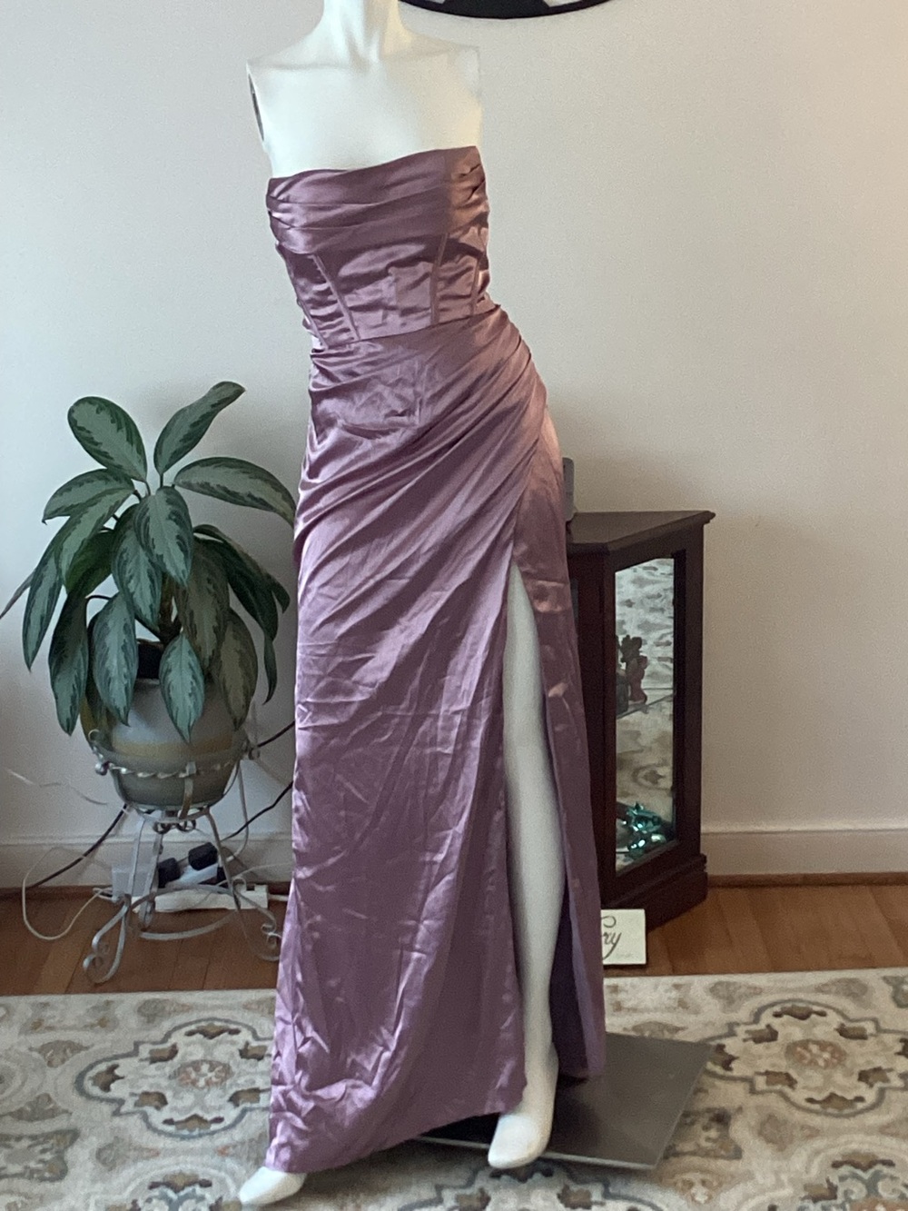 Evening Gown Strapless Satin in Dusty Mauve